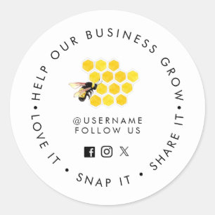 Honey Bee Help our Business Grow Social media Classic Round Sticker