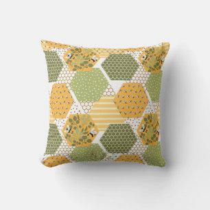 Honey Bee Hexagon Pattern Throw Pillow
