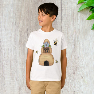 Honey Bee Hive with Blue Flower and Bees T-Shirt