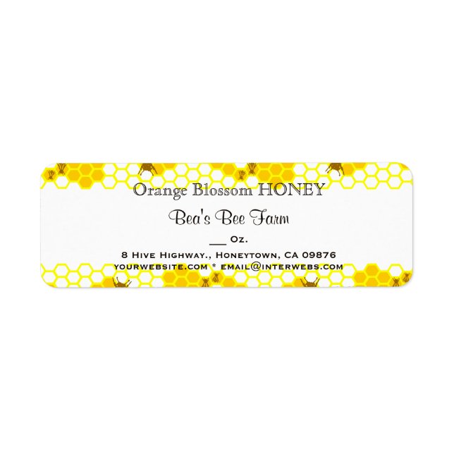 Honey Bee Honeycomb 0.75" x 2.25" Editable Label (Front)