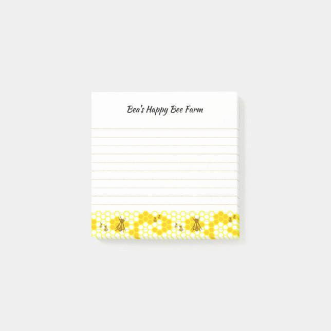 Honey Bee Honeycomb Editable Optional Lined  Post-it Notes (Front)