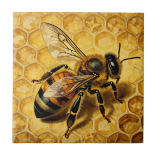 Honey Bee Honeycomb Golden Nature Tile