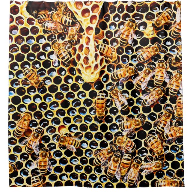 Honey Bee Honeycomb Hive Bathroom Shower Curtain (Front)