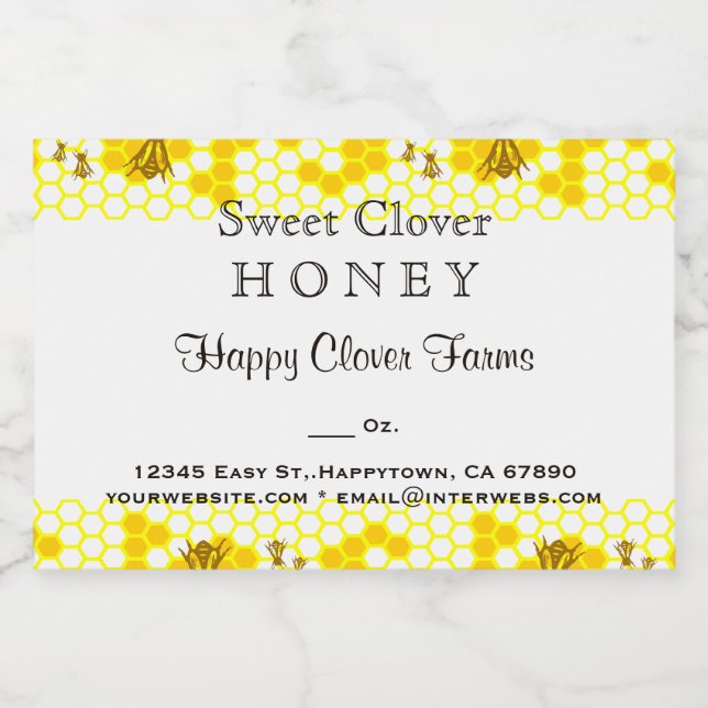 Honey Bee Honeycomb modifiable 3" x 2" Étiquette a (Étiquettes simples)