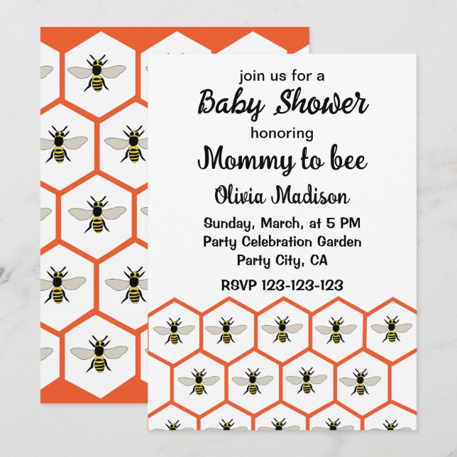 Honey Bee Honeycomb Mommy to bee Baby Shower  Invitation (Front/Back)