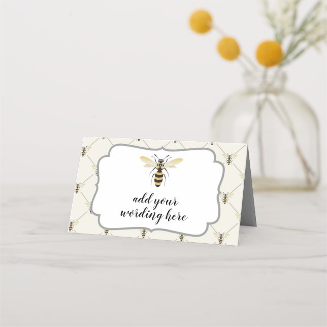 Honey Bee Honeycomb Pattern Place Card (Front)