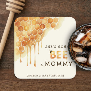 Honey Bee Honeycomb Watercolor Baby Shower Square Paper Coaster