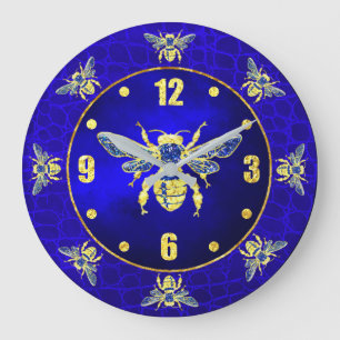 Honey Bee in Gold and Blue Large Clock