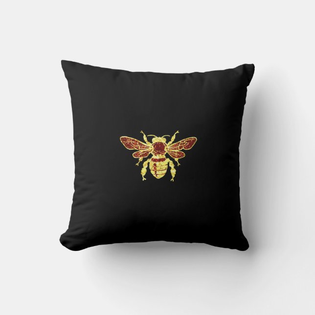 Honey Bee in Gold and Red Throw Pillow (Front)