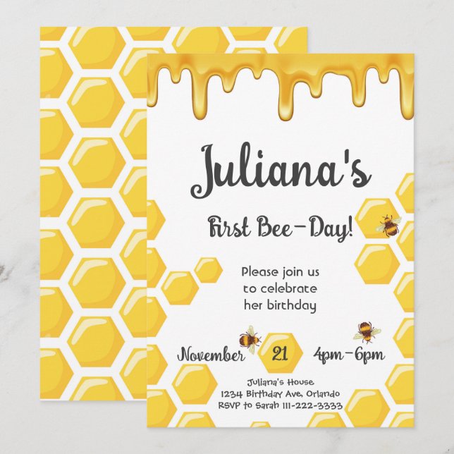 Honey Bee Kids 1er Invitation anniversaire (Devant / Derrière)