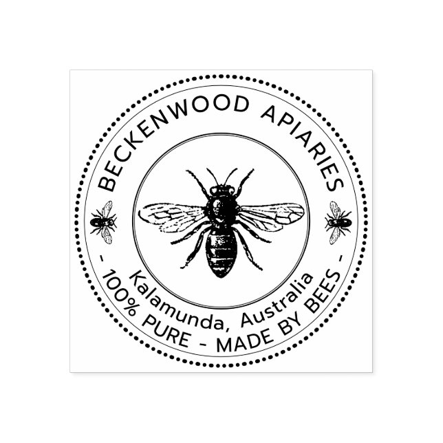 Honey Bee Label Beekeeper Wood Art Stamp (Imprint)
