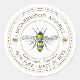 Honey Bee Label Yellow Beekeeper Apiary
