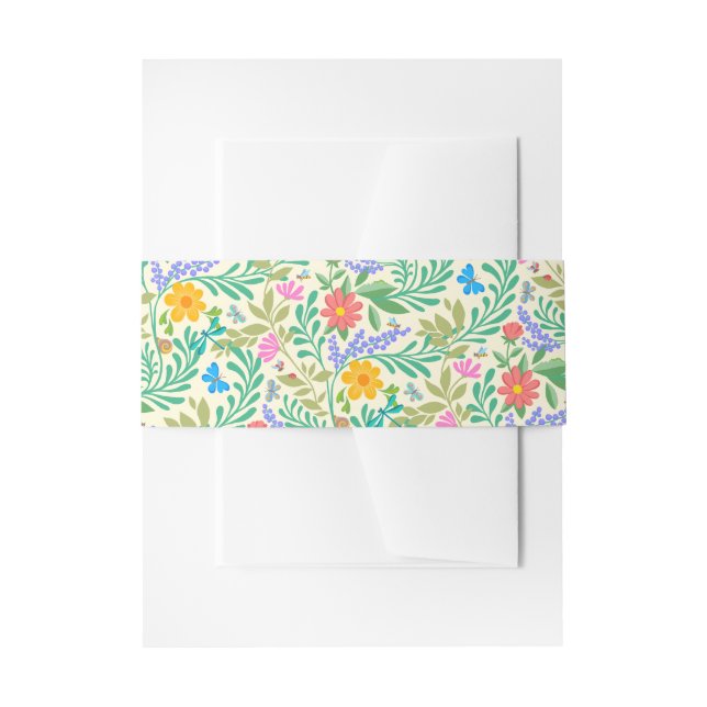 Honey Bee, Ladybug, Butterfly, Dragonfly & Flowers Invitation Belly Band (Front Example)