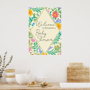 Honey Bee, Ladybug, Butterfly, Dragonfly & Flowers Poster