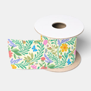 Honey Bee, Ladybug, Butterfly, Dragonfly & Flowers Satin Ribbon