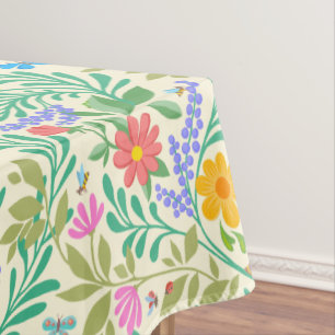 Honey Bee, Ladybug, Butterfly, Dragonfly & Flowers Tablecloth