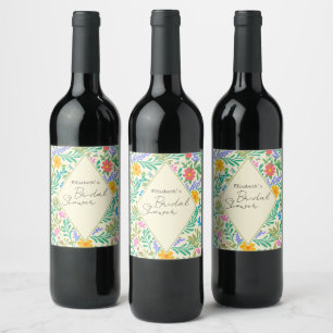 Honey Bee, Ladybug, Butterfly, Dragonfly & Flowers Wine Label