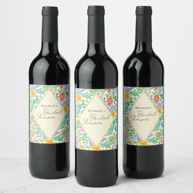 Honey Bee, Ladybug, Butterfly, Dragonfly & Flowers Wine Label (Bottles)
