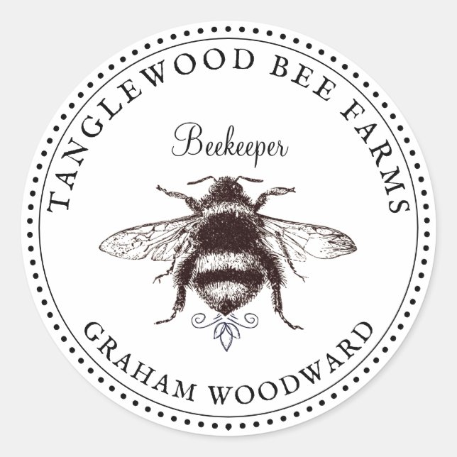 Honey Bee Logo Apiary Beekeeper Honey Products  Classic Round Sticker (Front)