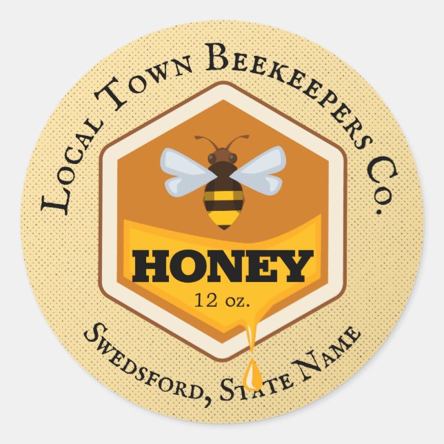 Honey Bee Logo Rustic Orange Honey Jar Stickers (Front)