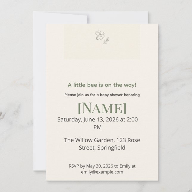 Honey Bee Minimal Baby Shower, Editable Invitation (Front)
