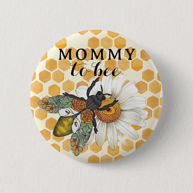 Honey Bee Mommy to Bee Baby Shower Favour Button | (Front)