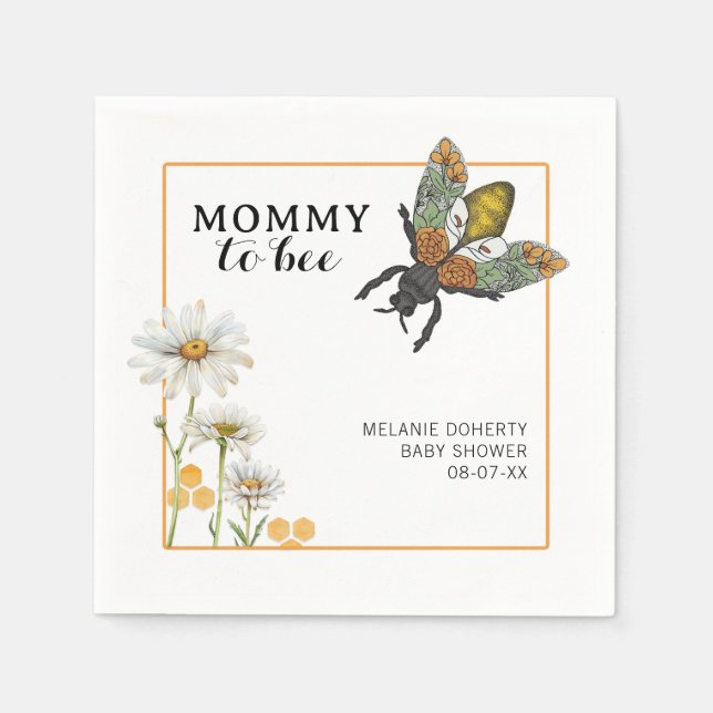 Honey Bee Mommy to Bee Baby Shower Napkins | Bumbl (Front)