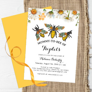 Honey Bee Mommy to Bee Triplets Baby Shower Invitation