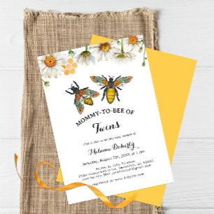 Honey Bee Mommy to Bee Twins Baby Shower  Invitation