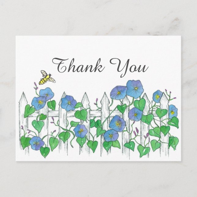 Honey Bee Morning Glory Flowers Thank You Postcard (Front)