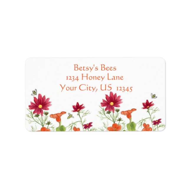 Honey Bee Nasturtium Red Painted Daisy Label (Front)