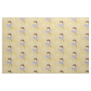 Honey bee on a flower honeycomb background fabric