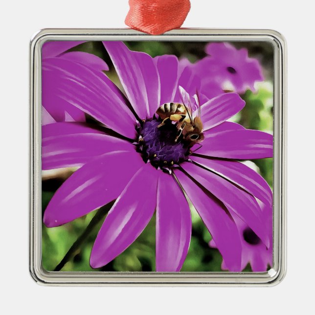 Honey Bee On A Purple African Daisy Art Metal Ornament (Front)