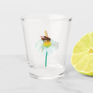 Honey Bee on a White Flower Shot Glass