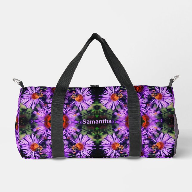 Honey Bee On Aster Flower Abstract Personalized Duffle Bag (Front)