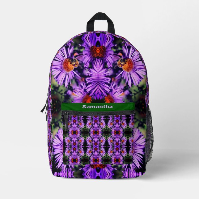 Honey Bee On Aster Flower Abstract Personalized Printed Backpack (Front)