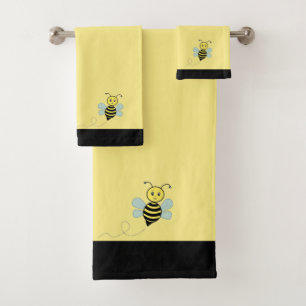 Honey Bee on Black and Yellow Bath Towel Set