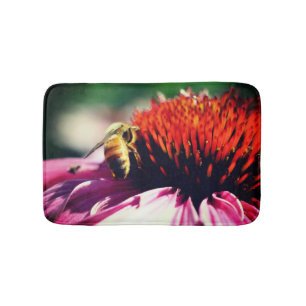 Honey Bee On Coneflower Close Up  Bath Mat