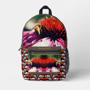 Honey Bee On Coneflower Daisy Personalized Printed Backpack