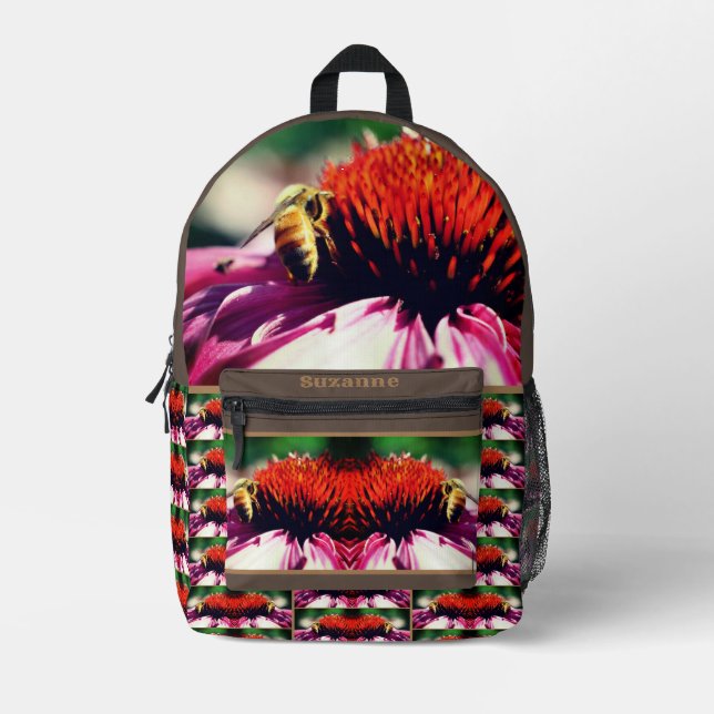 Honey Bee On Coneflower Daisy Personalized Printed Backpack (Front)