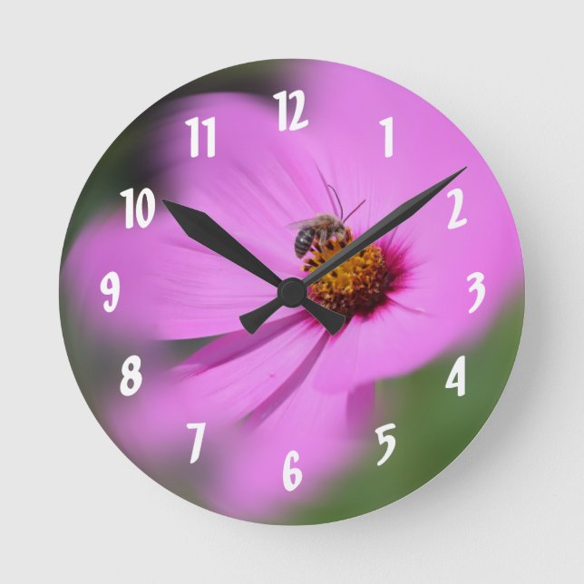 Honey Bee On Cosmos Flower Round Clock (Front)