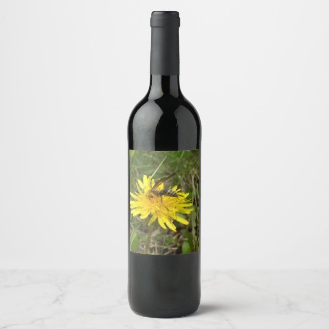 Honey Bee on Dandelion Flower Wine Label (Front)