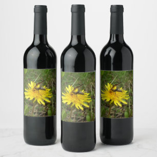 Honey Bee on Dandelion Flower Wine Label