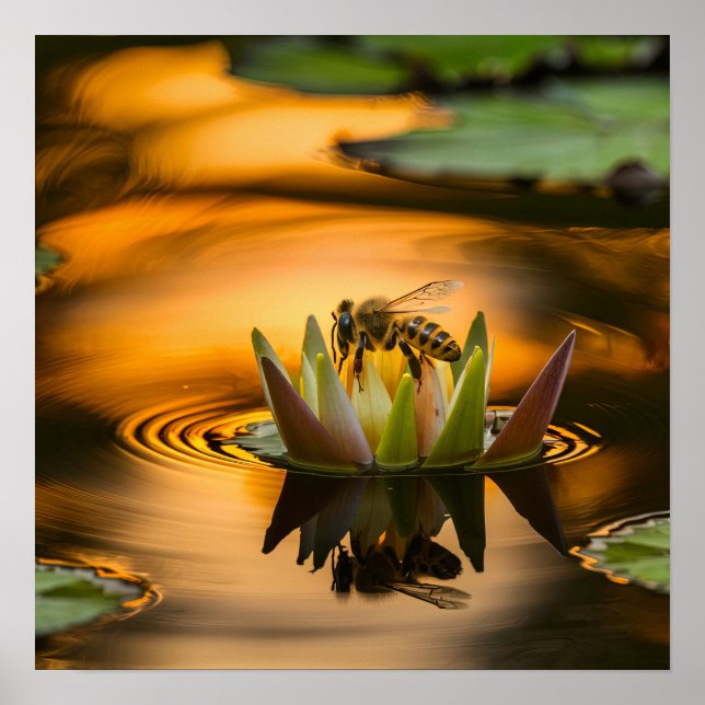 Honey Bee on Flower Poster (Front)
