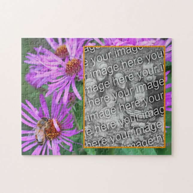 Honey Bee On Pink Aster Flower Add Your Photo  Jigsaw Puzzle (Horizontal)