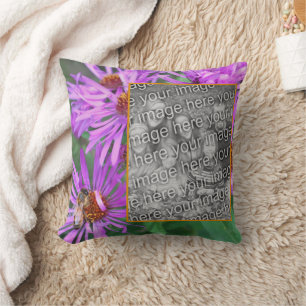 Honey Bee On Pink Aster Flower Add Your Photo  Throw Pillow