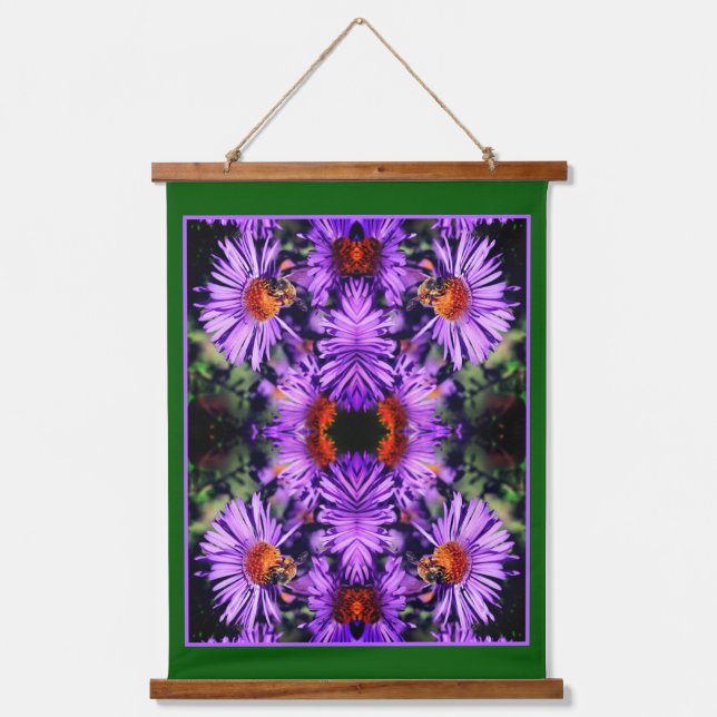 Honey Bee On Purple Aster Flower Abstract Hanging Tapestry (Front)