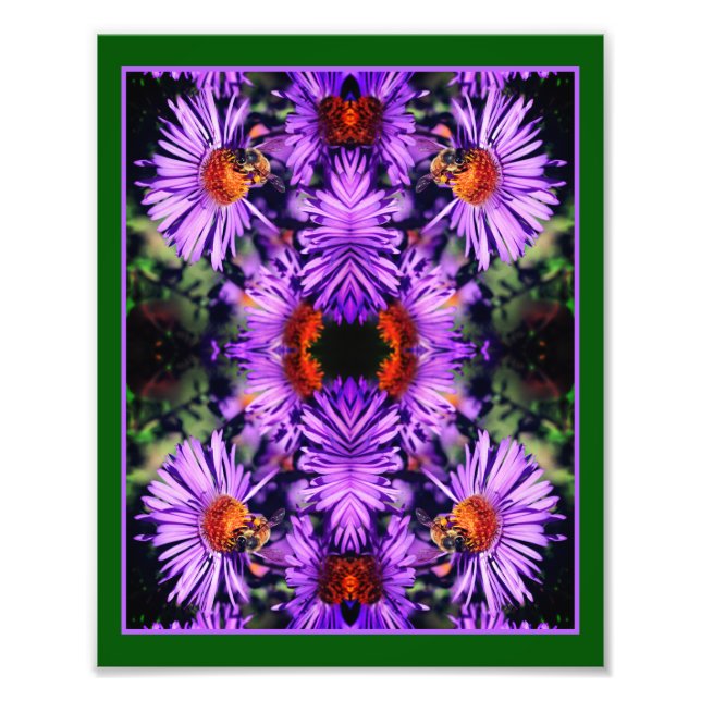 Honey Bee On Purple Aster Flower Abstract Photo Print (Front)