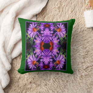 Honey Bee On Purple Aster Flower Abstract Throw Pillow