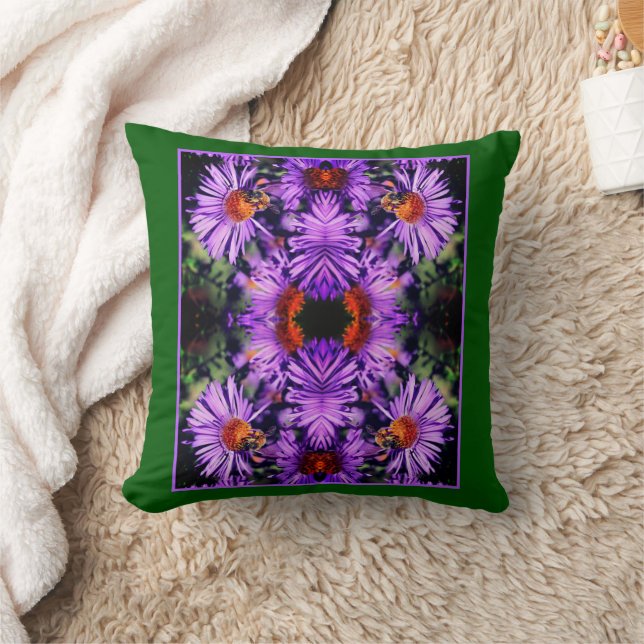 Honey Bee On Purple Aster Flower Abstract Throw Pillow (Blanket)